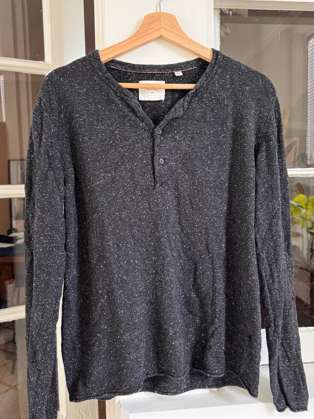 Billy Reid Henley M Charcoal Gray Donegal Fleck Knit Long Sleeve EUC
